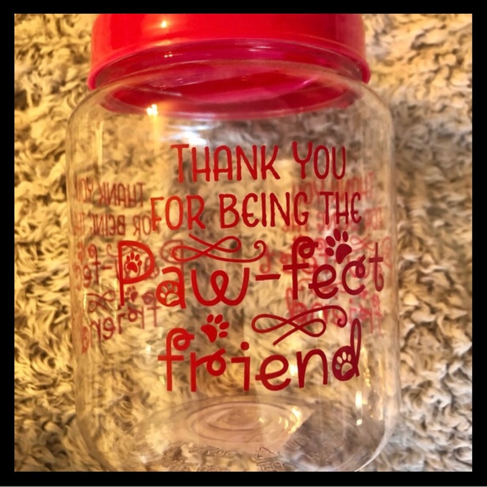 Treat Jar & Blue Collapsible Food/Water Bowl. Red, plastic, NEW
